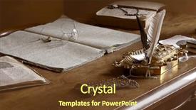  Presentation with old fashioned women - Slide set enhanced with secretaire - old-fashioned private office background and a tawny brown colored foreground