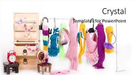  Presentation with dog templqtes - Slide deck featuring secretaire - wooden cabinet with clothes background and a  colored foreground