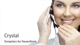  Presentation with telephone - Theme having secretaire call - attractive young woman with telephone background and a  colored foreground