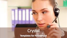  Presentation with headphones - Cool new PPT theme with secretaire call - young business woman wearing headphones backdrop and a  colored foreground