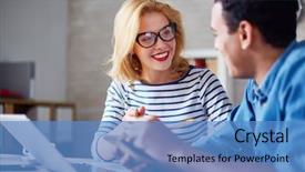  Presentation with interaction - Audience pleasing theme consisting of secretaries - charming secretary looking at her backdrop and a teal colored foreground