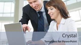  Presentation with secretary - Colorful slides enhanced with secretary a secretary use backdrop and a light blue colored foreground