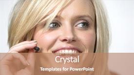  Presentation with secretary - PPT theme with secretary answering the phone in the office on a head set background and a coral colored foreground