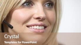  Presentation with secretary - Presentation theme having secretary answering the phone in the office on a head set background and a coral colored foreground