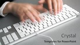  Presentation with secretary - Presentation theme consisting of secretary speed business speedy typing in office on desk background and a light gray colored foreground