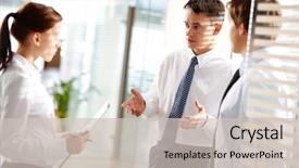  Presentation with secretary - Slide set featuring secretary while discussing business matter background and a soft green colored foreground