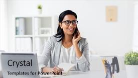  Presentation with secretary - Audience pleasing slide deck consisting of secretary with notebook call backdrop and a light gray colored foreground