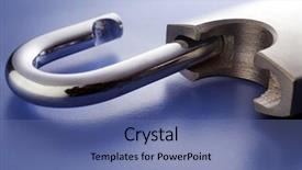  Presentation with padlock - Presentation theme enhanced with secrurity - unlocked padlock isolated background and a ocean colored foreground