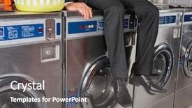  Presentation with laundromat - Beautiful PPT theme featuring section of businessman with laundry backdrop and a dark gray colored foreground