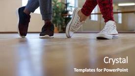  Presentation with dance - Beautiful PPT theme featuring section of friends rehearsing dance backdrop and a coral colored foreground