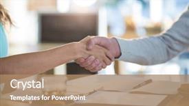  Presentation with world in our hands - Beautiful presentation theme featuring section of friends shaking hand backdrop and a coral colored foreground