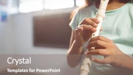  Presentation with music school - Colorful PPT layouts enhanced with section of girl playing flute backdrop and a gray colored foreground