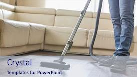  Presentation with cleaning - Presentation theme having section of man cleaning hardwood background and a sky blue colored foreground