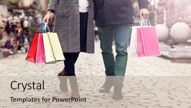  Presentation with paper bag vs plastic bags - Theme consisting of section of people with shopping background and a soft green colored foreground