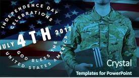  Presentation with 4th july - Audience pleasing slide deck consisting of section of soldier holding books backdrop and a ocean colored foreground