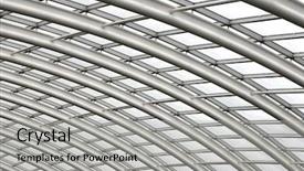  Presentation with house roof and roofing business - Presentation theme consisting of section of the curved reinforced steel roof joists in a conservatory with glass panes background and a light gray colored foreground