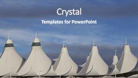  Presentation with airport terminal - Presentation theme with section of the unique tent like roof structure of the main passenger terminal at denver international airport background and a ocean colored foreground