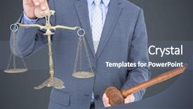  Presentation with gavel - PPT theme having section with gavel and scale background and a ocean colored foreground