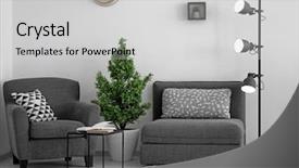  Presentation with room interior design - Theme having sections - elegant living room interior background and a light gray colored foreground