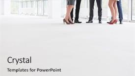  Presentation with new office - Amazing slide deck having sections - low section of business colleagues backdrop and a white colored foreground