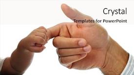  Presentation with infant - Colorful presentation design enhanced with feeling secure - infant holding man's finger isolated backdrop and a sky blue colored foreground