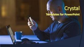  Presentation with computer attack - Slides with secure communication mobile phones laptops - cybercrime hacking and technology concept background and a wine colored foreground