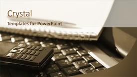  Presentation with accessories - Colorful theme enhanced with secure communication mobile phones laptops - office business accessories backdrop and a cream colored foreground