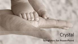  Presentation with baby - Colorful slide set enhanced with secure daddy hands - baby foot on parent hand backdrop and a light gray colored foreground