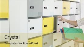  Presentation with files - Cool new slides with secure folder - cropped image of businessman putting backdrop and a yellow colored foreground