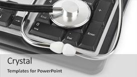  Presentation with computer security - Audience pleasing slide deck consisting of exam security - stethoscope and computer keyboard isolated backdrop and a light gray colored foreground