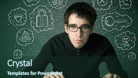  Presentation with hacking - Audience pleasing PPT theme consisting of security solutions - young nerd hacker with virus backdrop and a tawny brown colored foreground