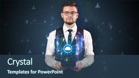  Presentation with hologram - Slides enhanced with secured cloud hologram on tablet background and a ocean colored foreground