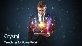  Presentation with wireless communication - Audience pleasing PPT theme consisting of secured cloud hologram on tablet backdrop and a wine colored foreground