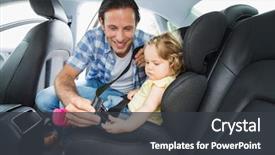  Presentation with car seat - Audience pleasing theme consisting of securing baby in the car backdrop and a dark gray colored foreground