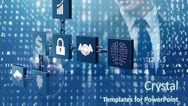  Presentation with blockchain - Theme enhanced with security - businessman in blockchain cryptocurrency concept background and a ocean colored foreground