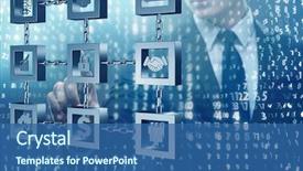  Presentation with blockchain - Colorful PPT layouts enhanced with security - businessman in blockchain cryptocurrency concept backdrop and a ocean colored foreground