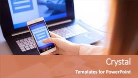  Presentation with mobile banking - Presentation theme with security - close up of woman hand background and a coral colored foreground