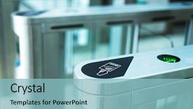  Presentation with electronic security - Amazing PPT theme having security - electronic access equipment on entrance backdrop and a light blue colored foreground