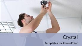  Presentation with cctv - Colorful presentation theme enhanced with security - professional cctv technician working backdrop and a light blue colored foreground