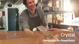  Presentation with nfc - Colorful slide set enhanced with security - woman paying by credit card backdrop and a coral colored foreground