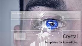  Presentation with recognition - Presentation design featuring security access - close up of male eye background and a light gray colored foreground