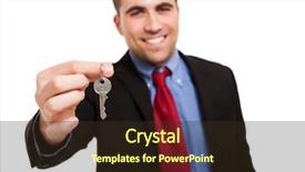  Presentation with keys - Beautiful presentation theme featuring security agent - smiling businessman giving keys backdrop and a  colored foreground