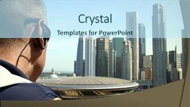  Presentation with national security - Amazing presentation theme having security agent watching downtown area backdrop and a cool aqua colored foreground