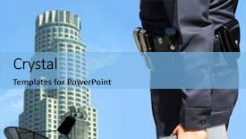  Presentation with national security - Theme consisting of security agent watching downtown area background and a light blue colored foreground