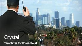  Presentation with national security - Presentation enhanced with security agent watching los angeles background and a dark gray colored foreground