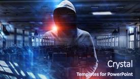  Presentation with hacker - Slides having security awareness - be aware of hacker attack background and a navy blue colored foreground