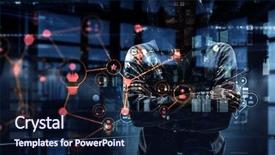  Presentation with hacker - Theme with security awareness - be aware of hacker attack background and a navy blue colored foreground