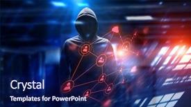  Presentation with hacker - Slides featuring security awareness - be aware of hacker attack background and a navy blue colored foreground