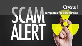  Presentation with scam - Beautiful presentation theme featuring security awareness - hand writing the text scam backdrop and a dark gray colored foreground