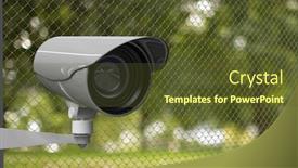  Presentation with cctv - PPT theme with security blurred park and fence cctv background and a tawny brown colored foreground